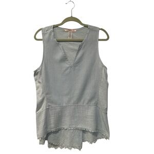 Wearables Linen Blend Tank Top M Sage Green Gray Raw Hem Lagenlook Sleeveless